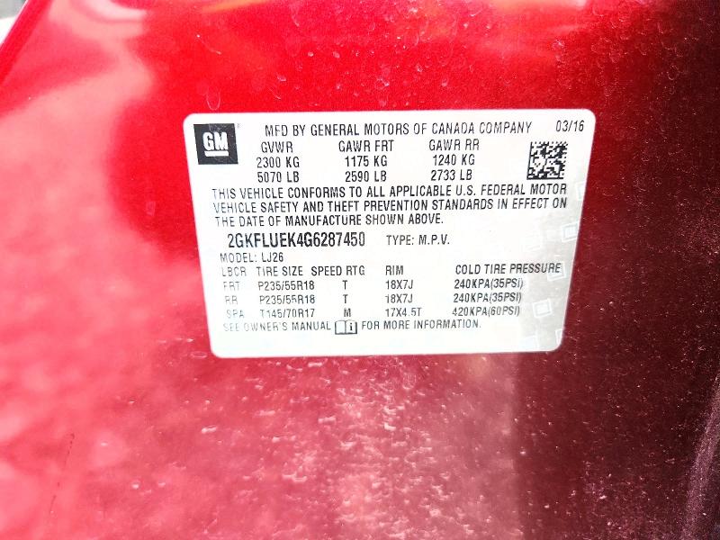 Продаж на аукціоні авто 2016 Gmc Terrain, vin: 2GKFLUEK4G6287450, номер лоту: 53601206