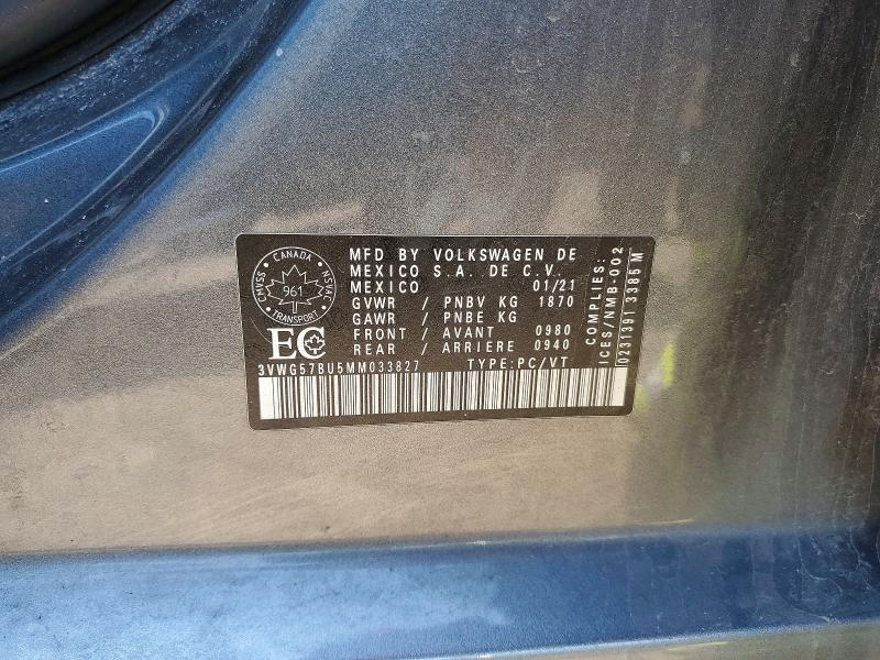 Aukcja sprzedaży 2021 Volkswagen Jetta, vin: 3VWG57BU5MM033827, numer aukcji: 55242496
