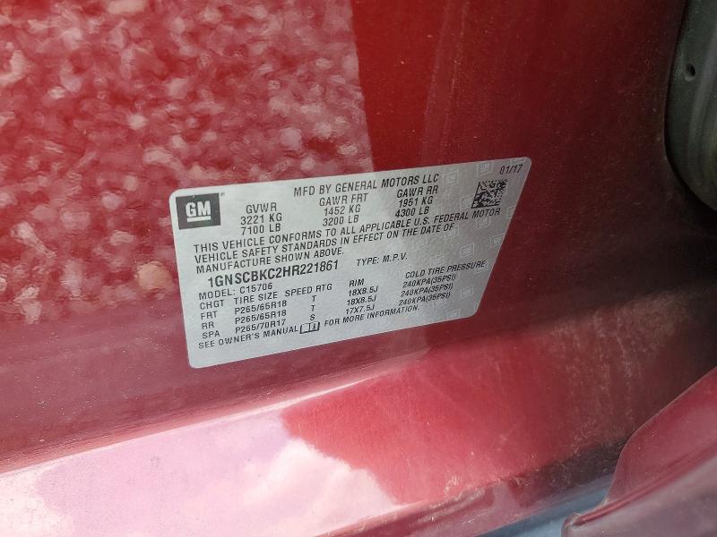 54864966 :رقم المزاد ، 1GNSCBKC2HR221861 vin ، 2017 Chevrolet Tahoe مزاد بيع