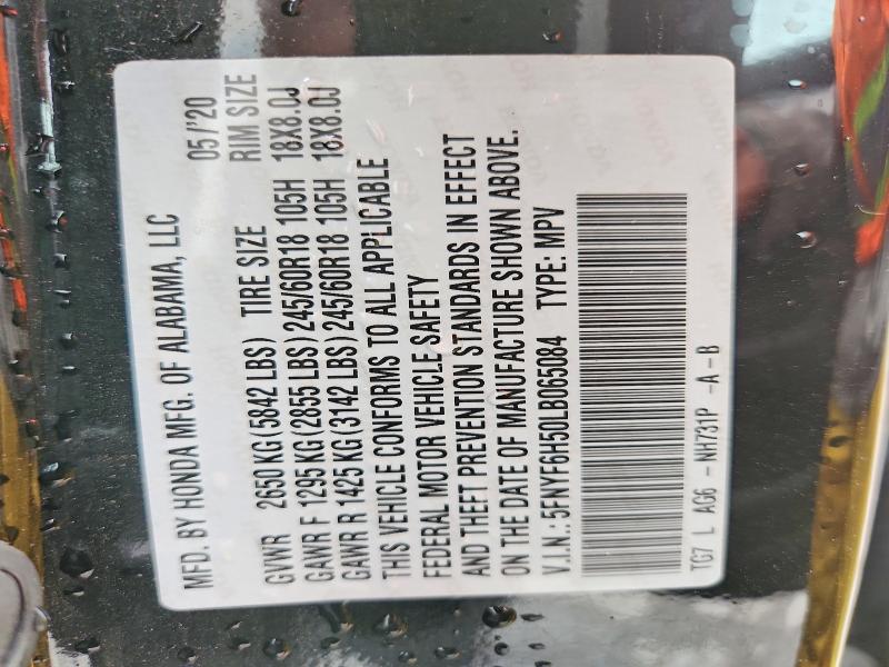 Продажа на аукционе авто 2020 Honda Pilot, vin: 5FNYF6H50LB065084, номер лота: 52463956