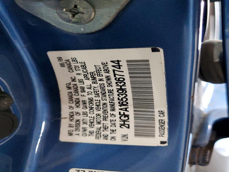 53948046 :رقم المزاد ، 2HGFA16539H367744 vin ، 2009 Honda Civic مزاد بيع