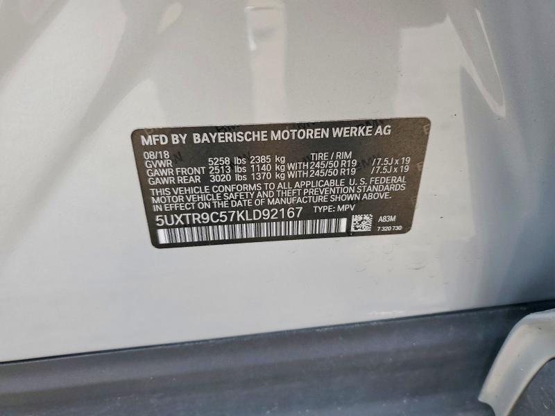 2019 Bmw X3 მანქანა იყიდება აუქციონზე, vin: 5UXTR9C57KLD92167, აუქციონის ნომერი: 55112856