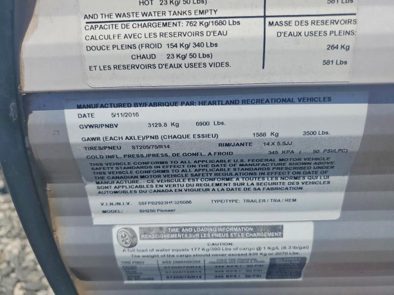 Продаж на аукціоні авто 2017 Hartland Pioneer, vin: 5SFPB2923HE326086, номер лоту: 53901566
