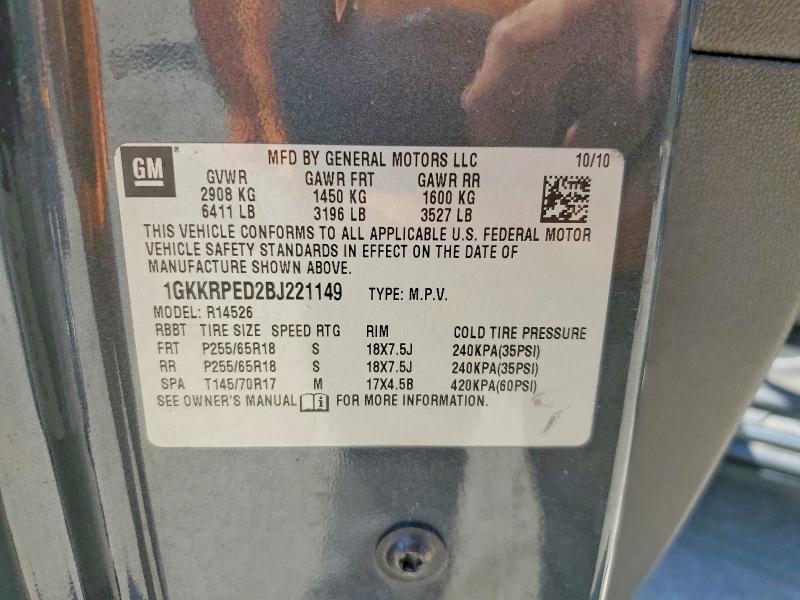 Aukcja sprzedaży 2011 Gmc Acadia, vin: 1GKKRPED2BJ221149, numer aukcji: 52231516