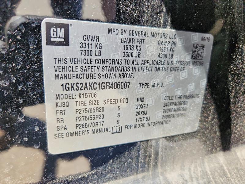 Aukcja sprzedaży 2016 Gmc Yukon, vin: 1GKS2AKC1GR406007, numer aukcji: 53235766