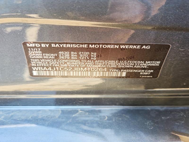 52484706 :رقم المزاد ، WBA4J1C52JBM10264 vin ، 2018 Bmw 430i مزاد بيع