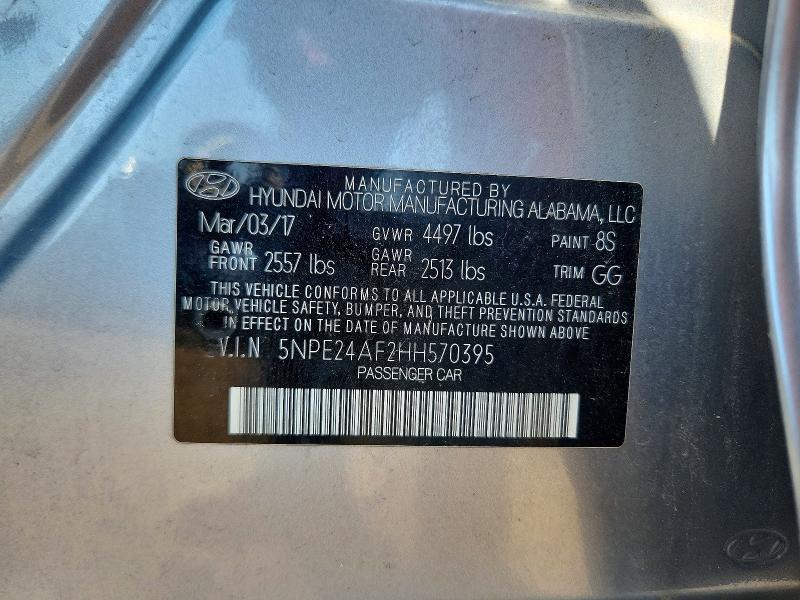 2017 Hyundai Sonata მანქანა იყიდება აუქციონზე, vin: 5NPE24AF2HH570395, აუქციონის ნომერი: 53636196