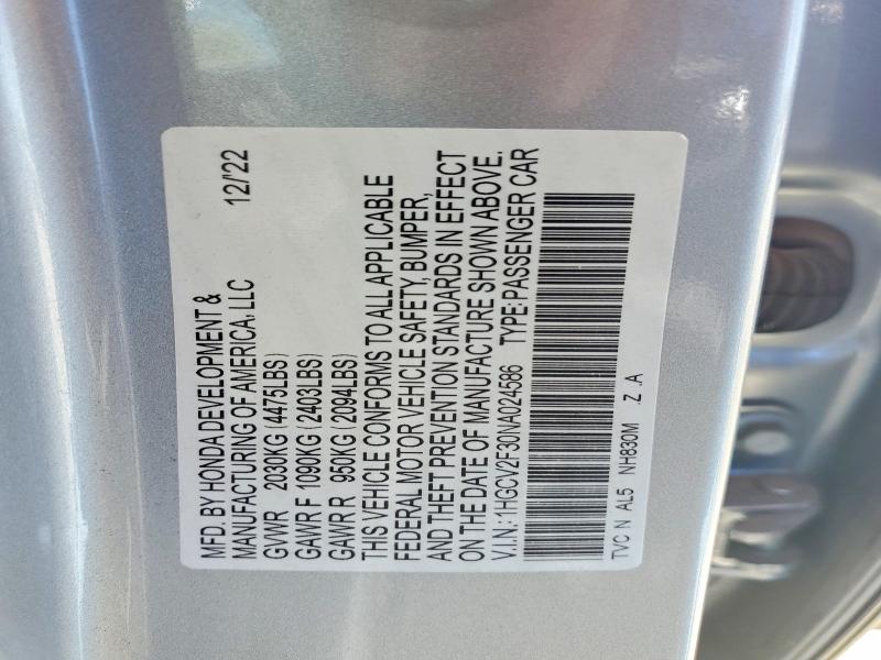 Продаж на аукціоні авто 2022 Honda Accord, vin: 1HGCV2F30NA024586, номер лоту: 53291826