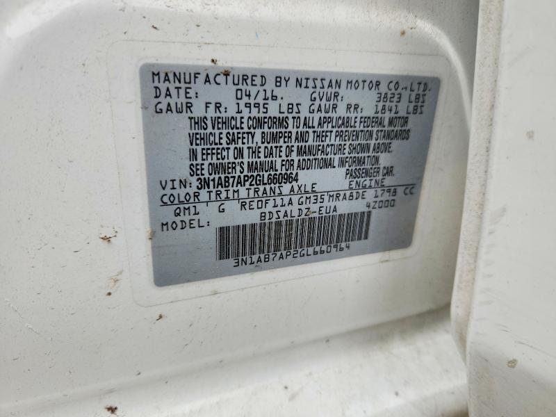 2016 Nissan Sentra მანქანა იყიდება აუქციონზე, vin: 3N1AB7AP2GL660964, აუქციონის ნომერი: 54500636