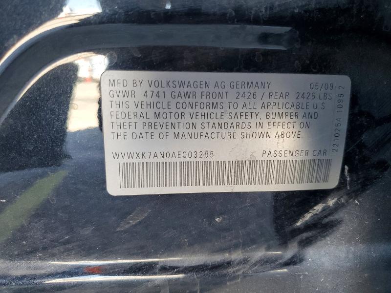 51921306 :رقم المزاد ، WVWXK7AN0AE003285 vin ، 2010 Volkswagen Passat مزاد بيع