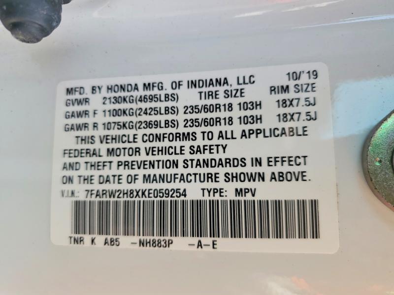 54791156 :رقم المزاد ، 7FARW2H8XKE059254 vin ، 2019 Honda Cr-v مزاد بيع