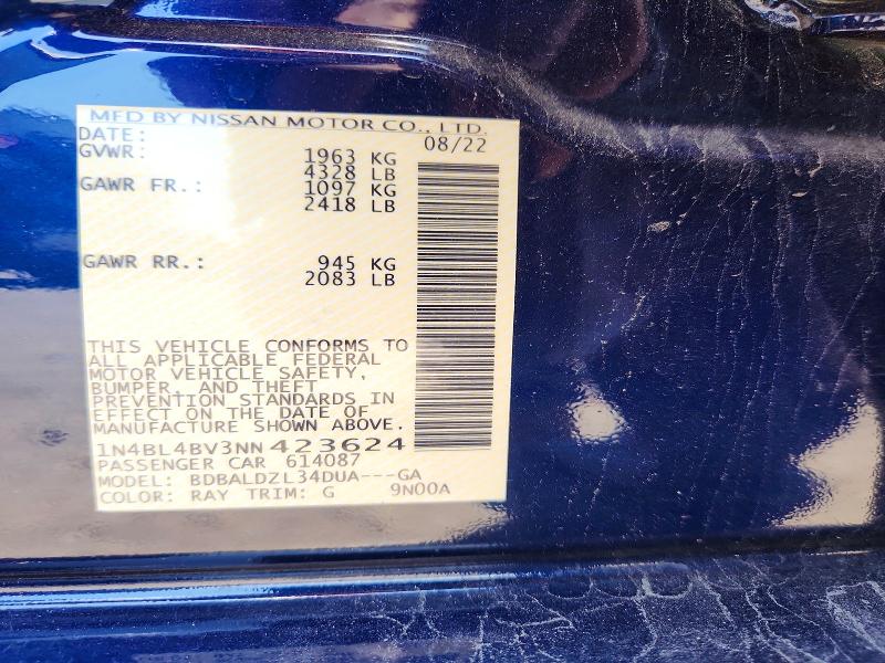 52822916 :رقم المزاد ، 1N4BL4BV3NN423624 vin ، 2022 Nissan Altima مزاد بيع
