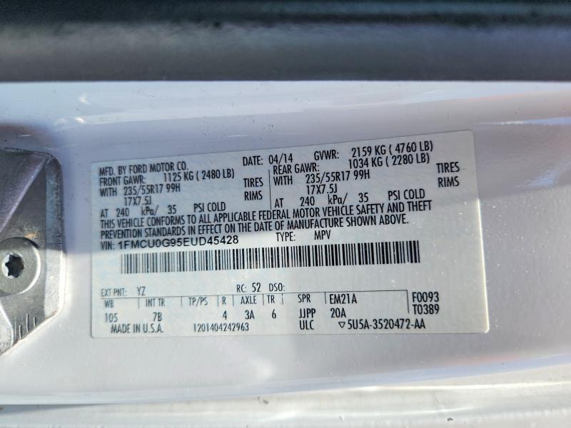 Aukcja sprzedaży 2014 Ford Escape, vin: 1FMCU0G95EUD45428, numer aukcji: 53883026