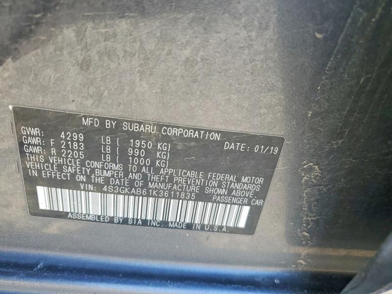 Продаж на аукціоні авто 2019 Subaru Impreza, vin: 4S3GKAB61K3611835, номер лоту: 53800246