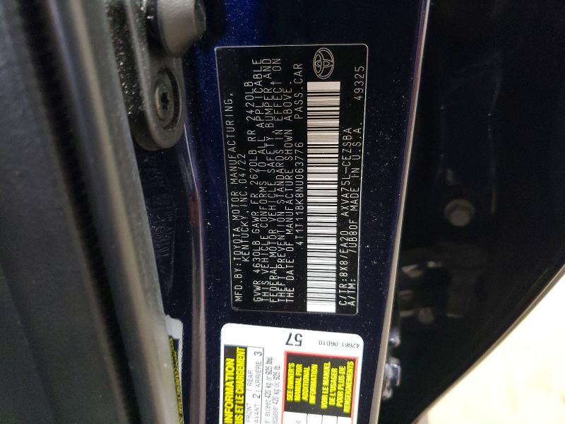Aukcja sprzedaży 2022 Toyota Camry, vin: 4T1T11BK8NU063776, numer aukcji: 53969866