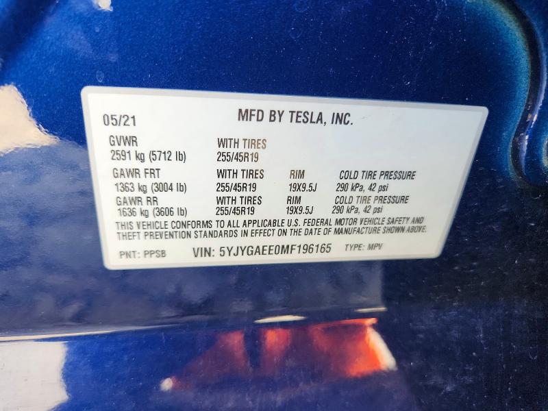 Aukcja sprzedaży 2021 Tesla Model Y, vin: 5YJYGAEE0MF196165, numer aukcji: 55436706
