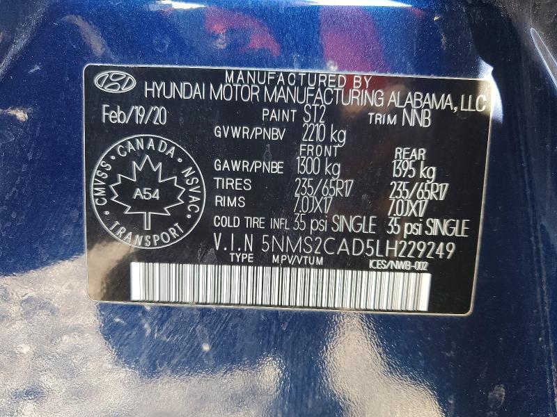 Продажа на аукционе авто 2020 Hyundai Santa Fe, vin: 5NMS2CAD5LH229249, номер лота: 53960036