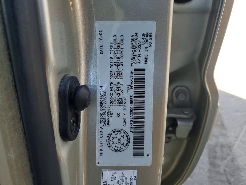 Продаж на аукціоні авто 2002 Toyota Highlander, vin: JTEHF21A220049655, номер лоту: 55355956