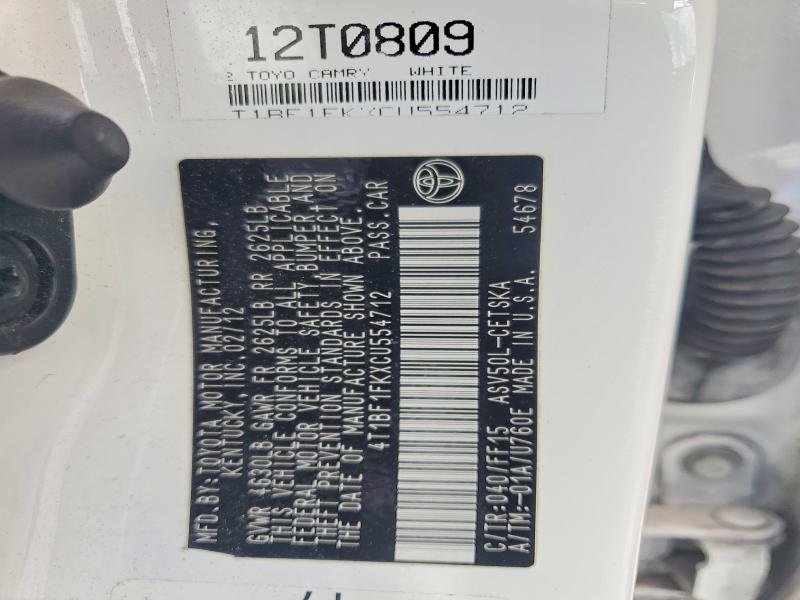 54099406 :رقم المزاد ، 4T1BF1FKXCU554712 vin ، 2012 Toyota Camry مزاد بيع