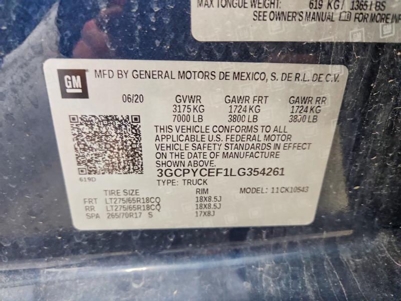2020 Chevrolet Silverado მანქანა იყიდება აუქციონზე, vin: 3GCPYCEF1LG354261, აუქციონის ნომერი: 54303426