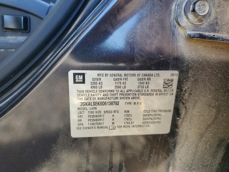 Aukcja sprzedaży 2013 Gmc Terrain, vin: 2GKALSEK8D6138792, numer aukcji: 53316056
