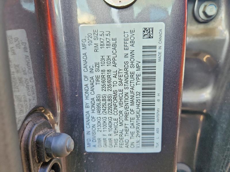2020 Honda Cr-v მანქანა იყიდება აუქციონზე, vin: 2HKRW1H5XLH425132, აუქციონის ნომერი: 54853026