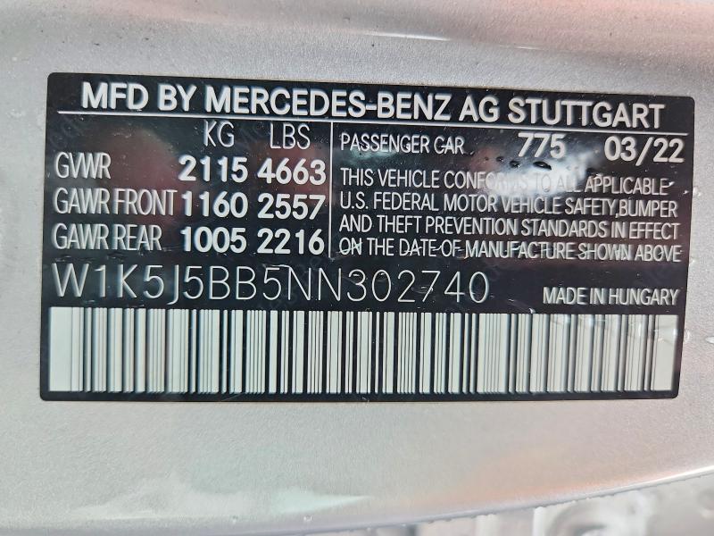 Продаж на аукціоні авто 2022 Mercedes-benz Cla, vin: W1K5J5BB5NN302740, номер лоту: 54195026