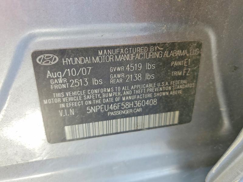 Aukcja sprzedaży 2008 Hyundai Sonata, vin: 5NPEU46F58H360408, numer aukcji: 52860206