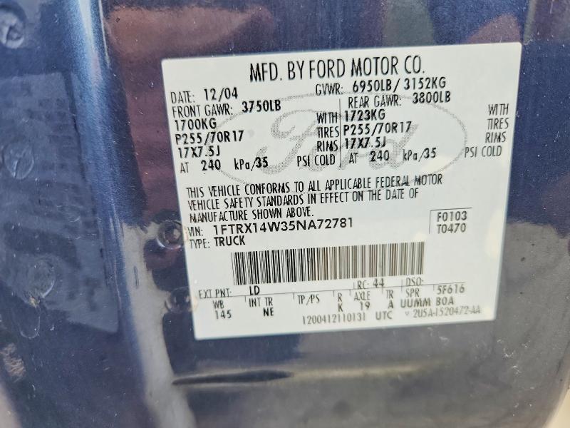 53713196 :رقم المزاد ، 1FTRX14W35NA72781 vin ، 2005 Ford F150 مزاد بيع