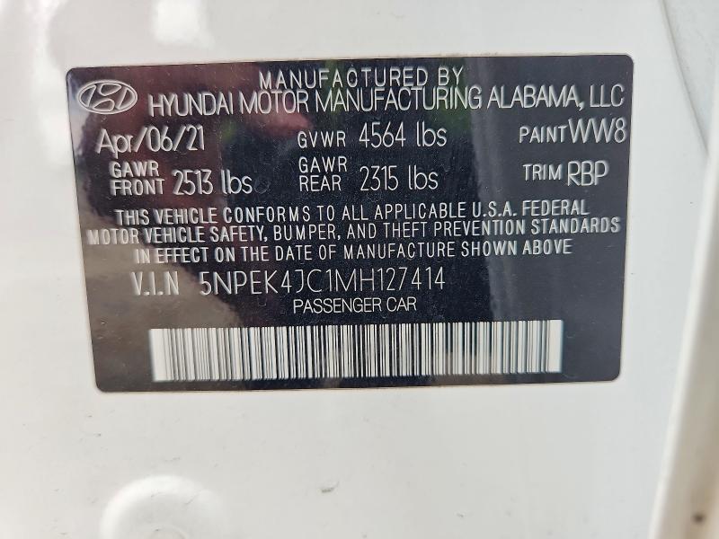 2021 Hyundai Sonata მანქანა იყიდება აუქციონზე, vin: 5NPEK4JC1MH127414, აუქციონის ნომერი: 52483526
