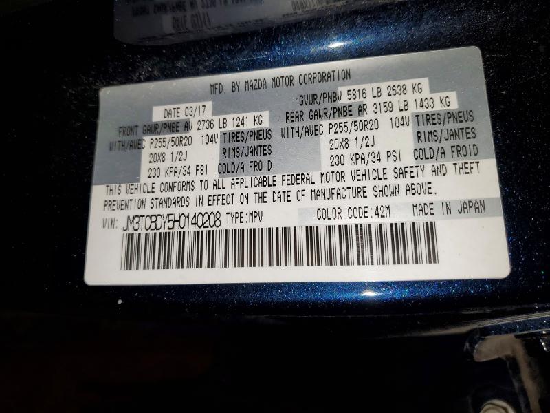 Продаж на аукціоні авто 2017 Mazda Cx-9, vin: JM3TCBDY5H0140208, номер лоту: 54238696