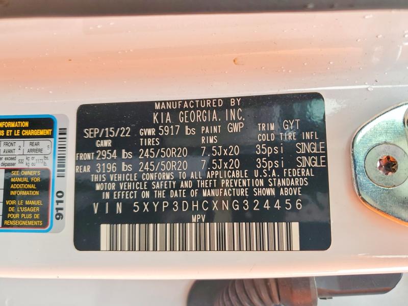 2022 Kia Telluride მანქანა იყიდება აუქციონზე, vin: 5XYP3DHCXNG324456, აუქციონის ნომერი: 54531616