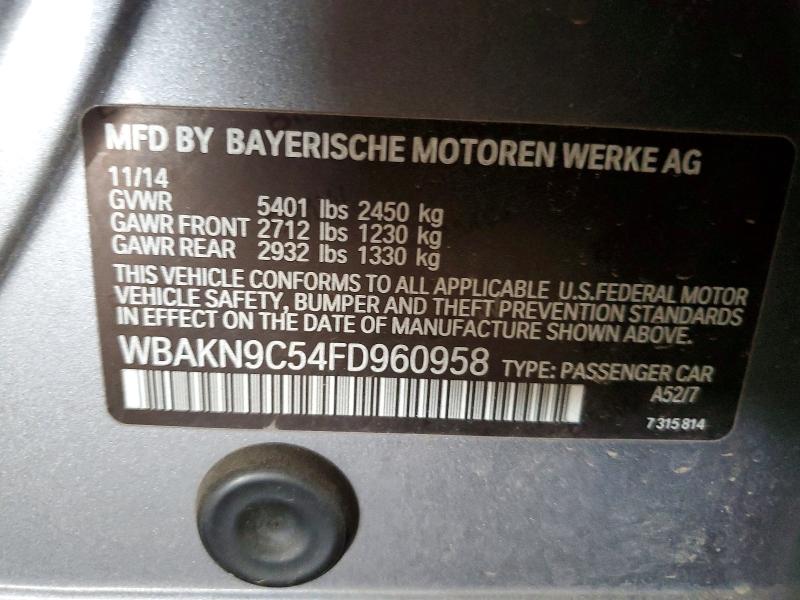 2015 Bmw 550 მანქანა იყიდება აუქციონზე, vin: WBAKN9C54FD960958, აუქციონის ნომერი: 52465086