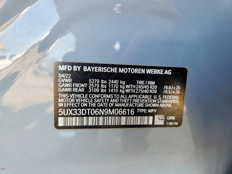 Aukcja sprzedaży 2022 Bmw X4, vin: 5UX33DT06N9M06616, numer aukcji: 54940996
