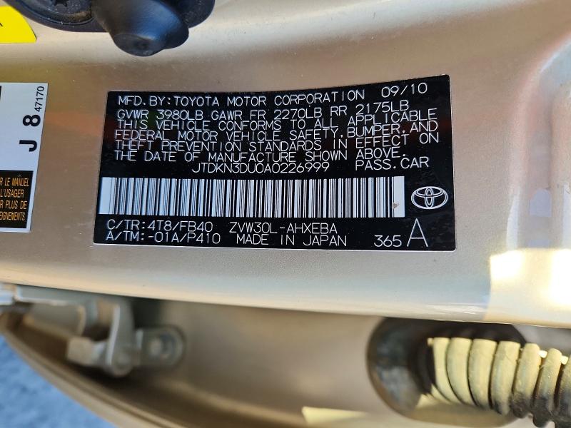 53543056 :رقم المزاد ، JTDKN3DU0A0226999 vin ، 2010 Toyota Prius مزاد بيع