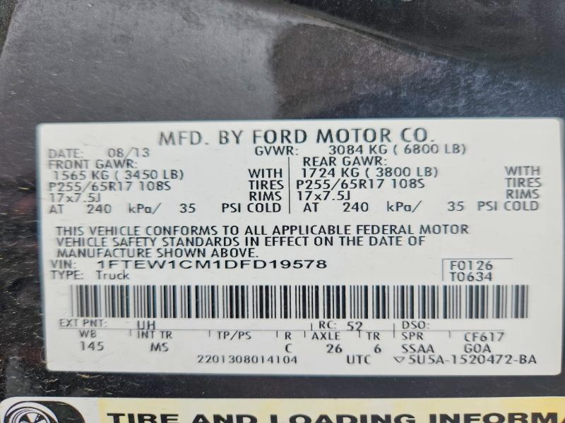 Aukcja sprzedaży 2013 Ford F150, vin: 1FTEW1CM1DFD19578, numer aukcji: 52934066