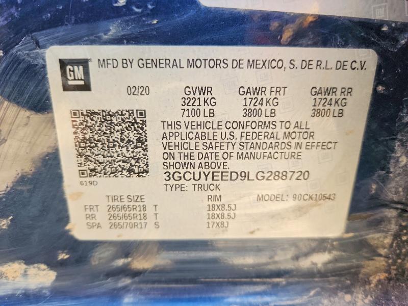 Aukcja sprzedaży 2020 Chevrolet Silverado, vin: 3GCUYEED9LG288720, numer aukcji: 51845666