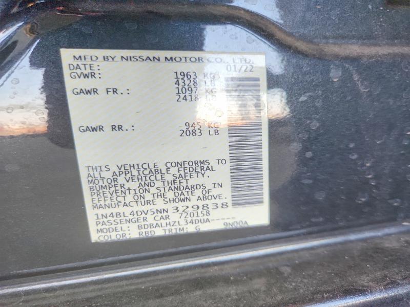 52101766 :رقم المزاد ، 1N4BL4DV5NN329838 vin ، 2022 Nissan Altima مزاد بيع