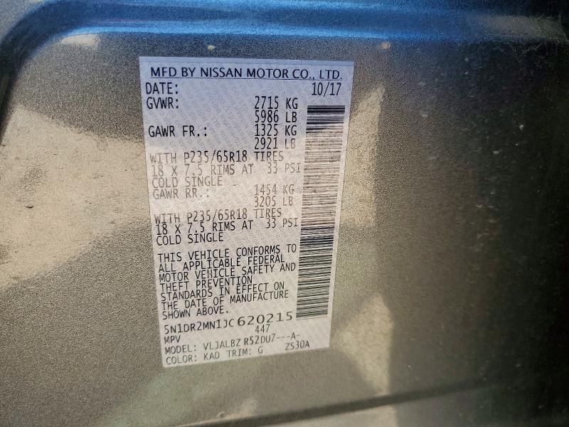 53239406 :رقم المزاد ، 5N1DR2MN1JC620215 vin ، 2018 Nissan Pathfinder مزاد بيع