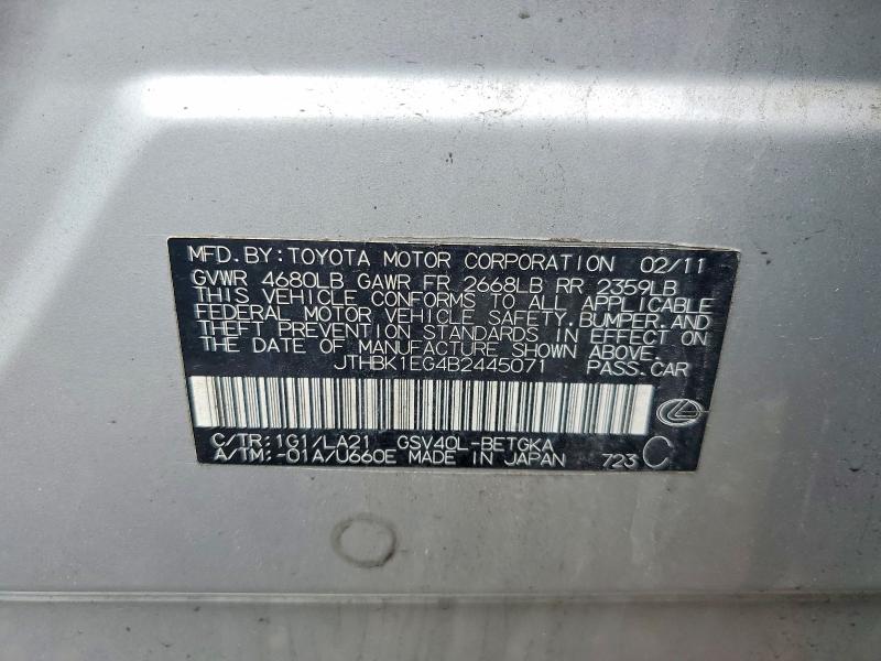 Aukcja sprzedaży 2011 Lexus Es, vin: JTHBK1EG4B2445071, numer aukcji: 52433216