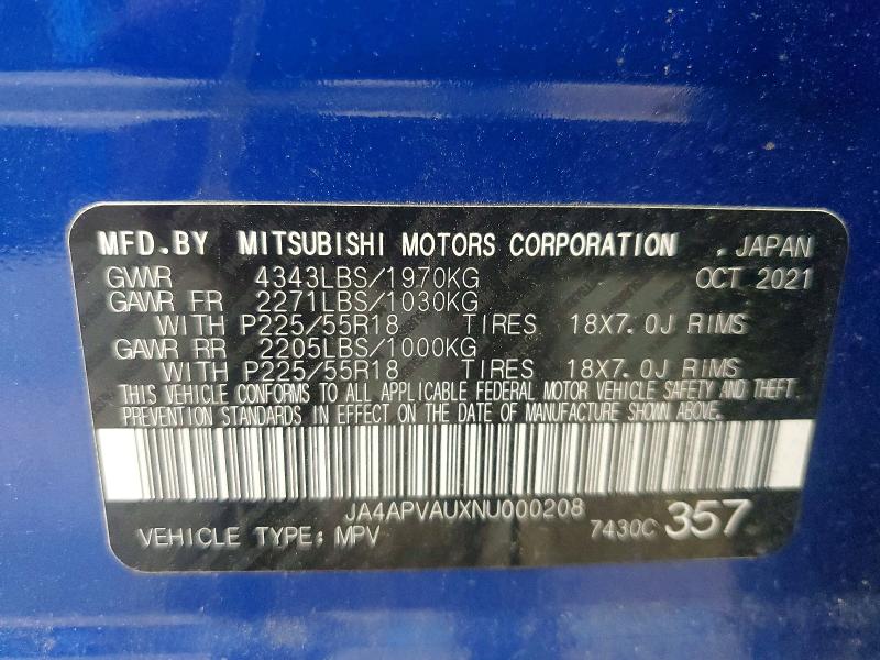 Продаж на аукціоні авто 2022 Mitsubishi Outlander Sport, vin: JA4APVAUXNU000208, номер лоту: 54479556