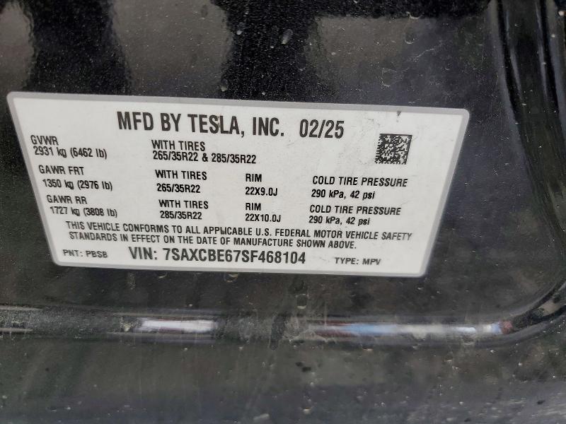 Aukcja sprzedaży 2025 Tesla Model X, vin: 7SAXCBE67SF468104, numer aukcji: 52915506