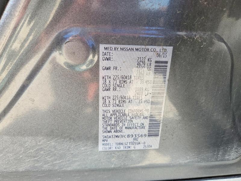 2015 Nissan Rogue მანქანა იყიდება აუქციონზე, vin: 5N1AT2MV3FC893569, აუქციონის ნომერი: 53424706