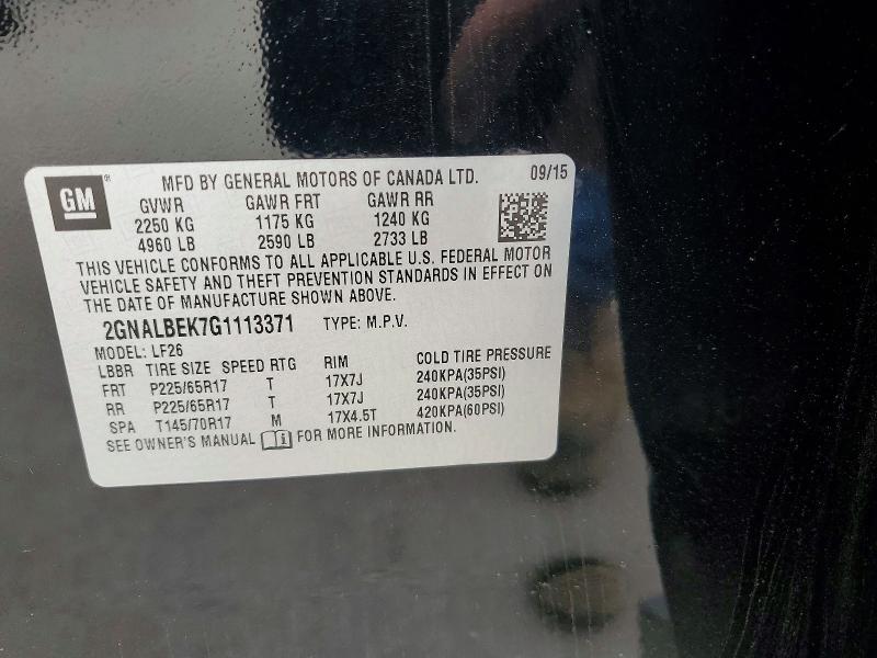 Aukcja sprzedaży 2016 Chevrolet Equinox, vin: 2GNALBEK7G1113371, numer aukcji: 54278346