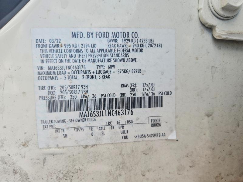 Продаж на аукціоні авто 2022 Ford Ecosport, vin: MAJ6S3JL1NC463176, номер лоту: 53699536