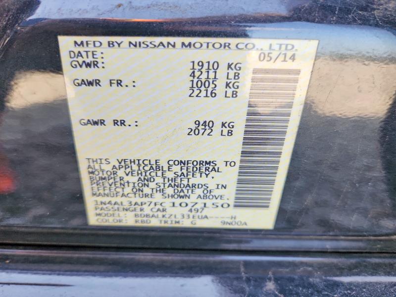 Aukcja sprzedaży 2015 Nissan Altima, vin: 1N4AL3AP7FC107150, numer aukcji: 53079846