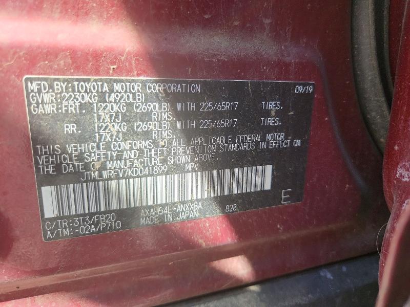 53236236 :رقم المزاد ، JTMLWRFV7KD041899 vin ، 2019 Toyota Rav4 مزاد بيع