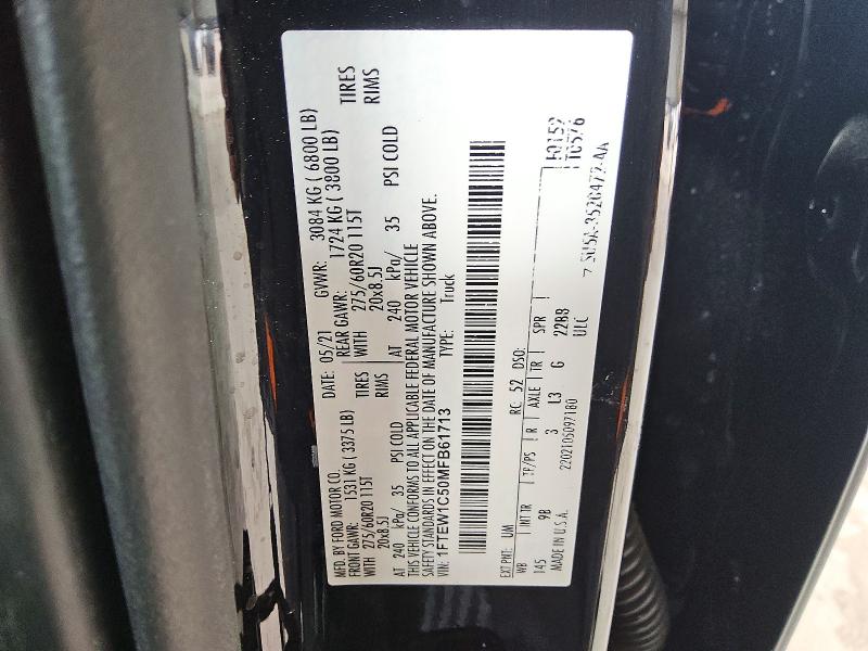 Продаж на аукціоні авто 2021 Ford F150, vin: 1FTEW1C50MFB61713, номер лоту: 48760386