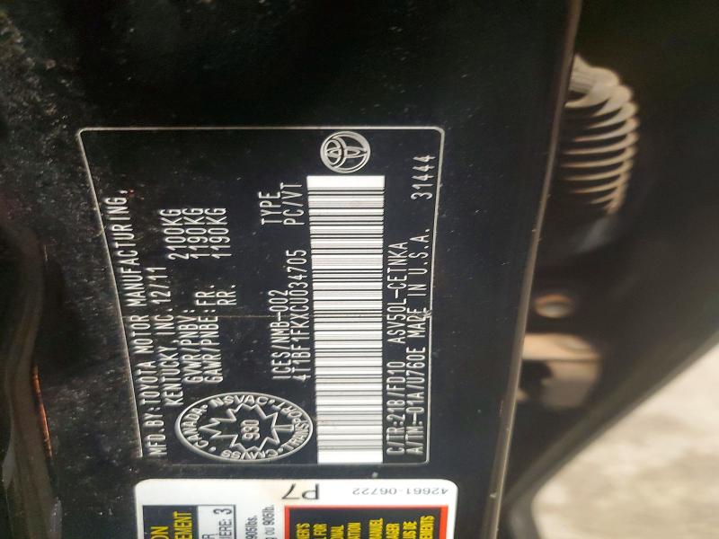 50225256 :رقم المزاد ، 4T1BF1FKXCU034705 vin ، 2012 Toyota Camry مزاد بيع