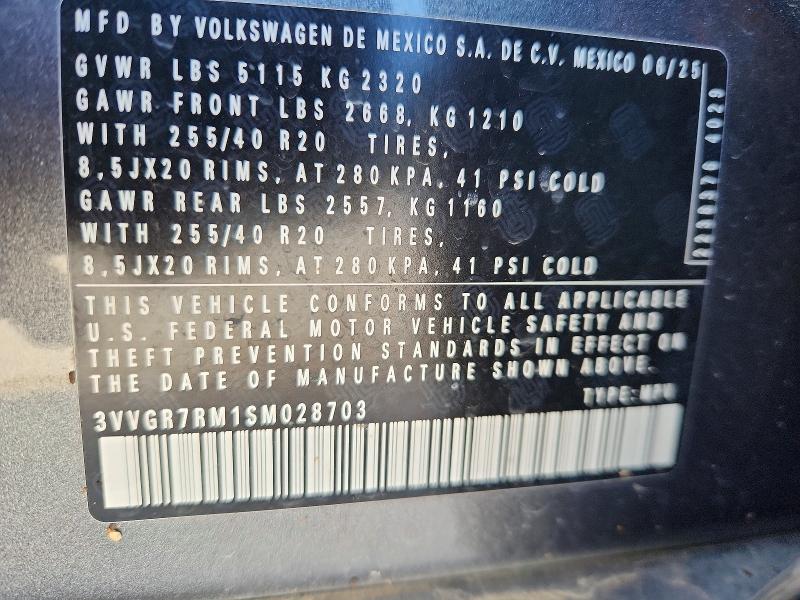2025 Volkswagen Tiguan მანქანა იყიდება აუქციონზე, vin: 3VVGR7RM1SM028703, აუქციონის ნომერი: 52347876